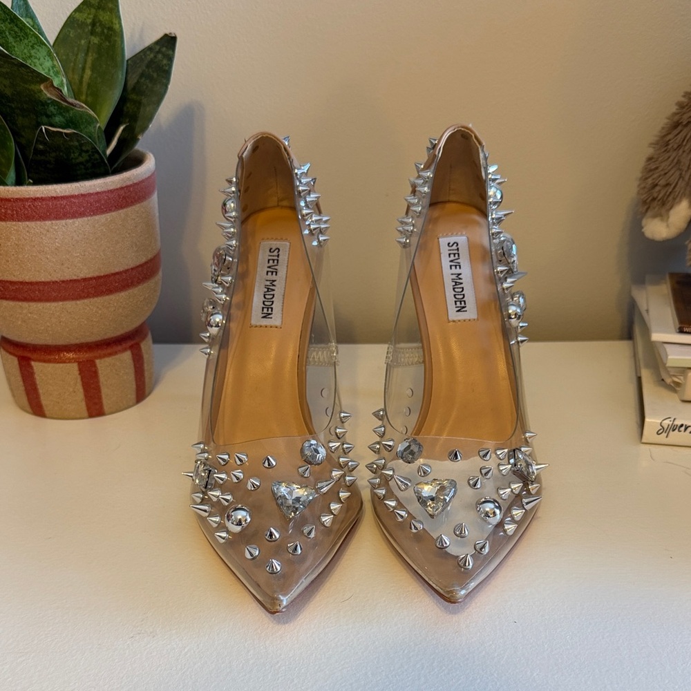 Steve Madden Clear Heels with Silver Studs